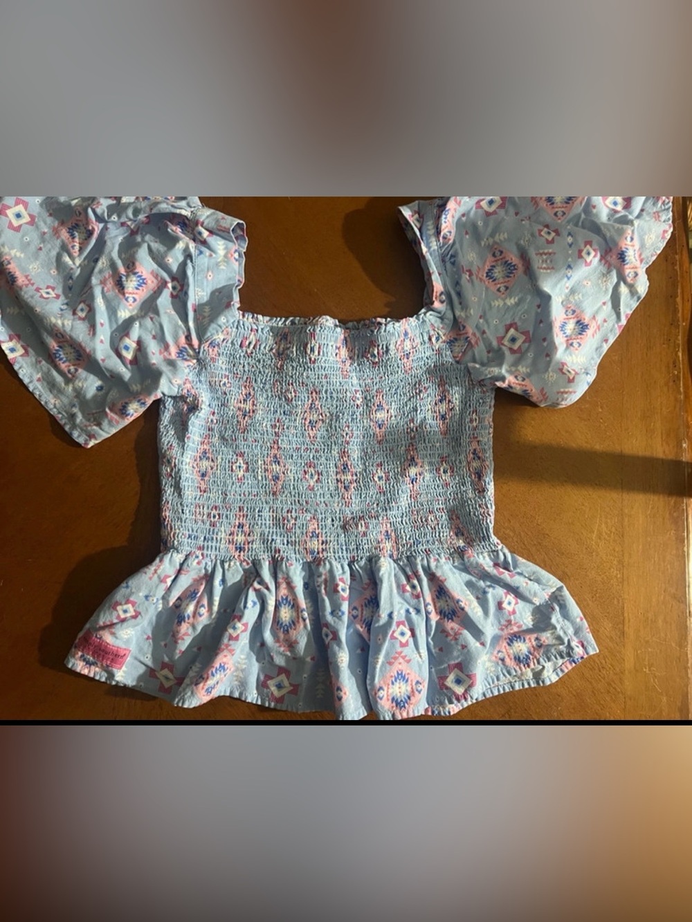 Simply Southern Light Blue Smocked Peplum Top with Puff Sleeves